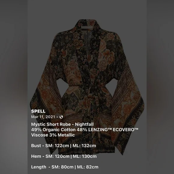 SPELL Mystic Nightfall Short Robe Kimono size M/L New with Tags - Picture 4 of 12